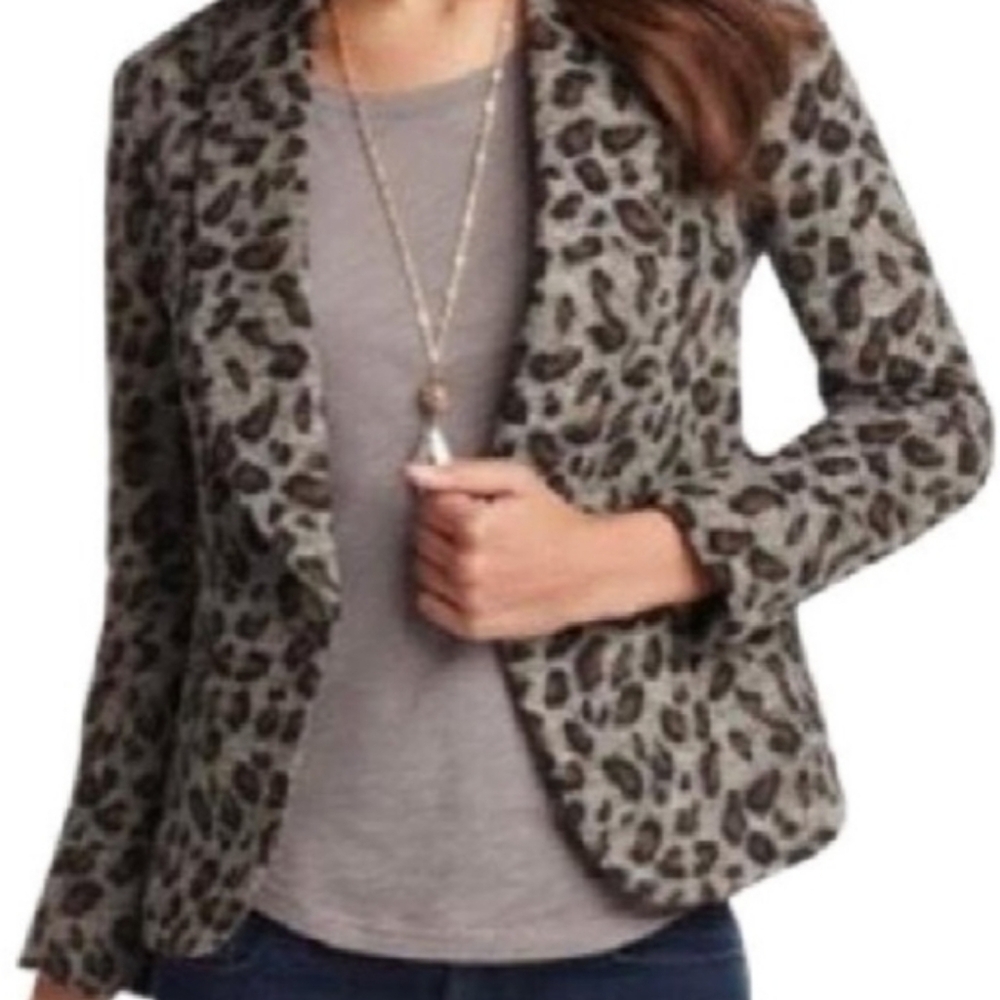 Cheetah Print, Black Brown& Gray Brushed Blazer. Loft Medium